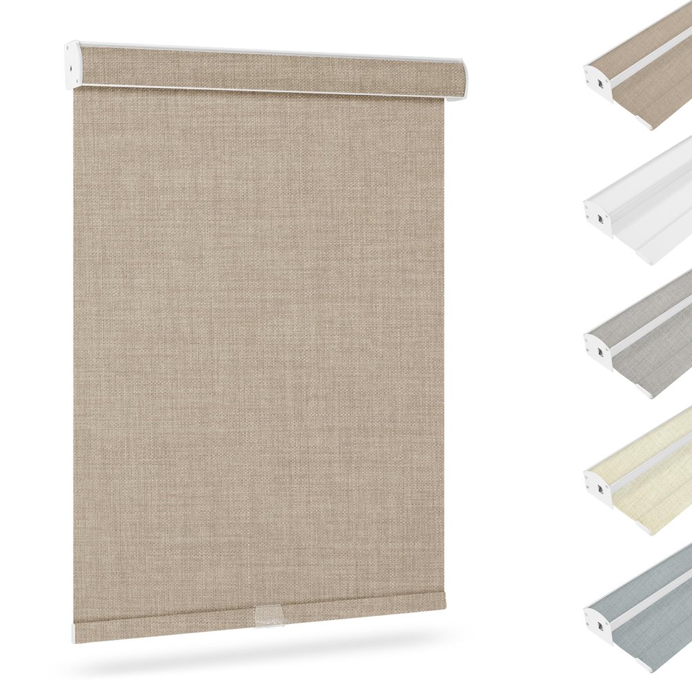BERISSA 100 Blackout Roller Shades for Windows Cordless Roller Blinds with Cassette Valance Cut to Size Free-Stop Thermal Insulated Windows Shades for Bedroom, Home Office,Light Brown,78" W x 48" H