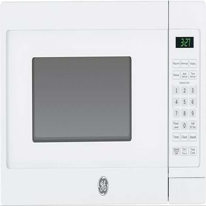 GE Countertop Microwave Oven, Compact 0.7 Cubic Ft., 700-watt Capacity, 6 Auto Cooking Settings, Child-Lock Technology, Kitchen Essentials for the Countertop, Dorm Room or Apartment, White