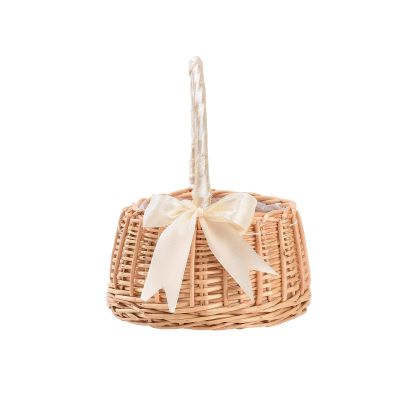 Mokylor 1PCS/2PCS Wicker Rattan Flower Girl Basket for Wedding, Handwoven Wicker Fairy Flower Basket with Pearl Handle Wedding Candy Gift Basket for Weddings Bridal Anniversary Party Decor(White, S)
