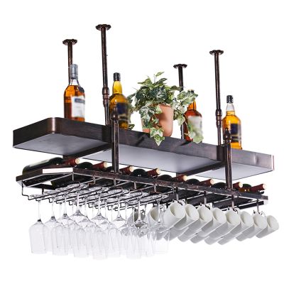 Ceiling Wine Glass Rack,Adjustable Hanging Wine Holder Cabinet,Hanging Wine Glass Rack with Light Box,Wine Glass Drying Rack for Dining Room (Color : Bronze, Size : 80cm)