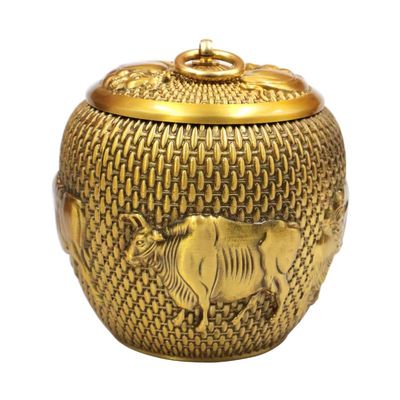 GUERNSEY Tea Organizers and Storage Chinese Brass Tea Can Five Cows Picture Storage Tea Box Living Room Storage Can Home Craft Ornaments Kitchen Tea Canisters (Size : Medium)