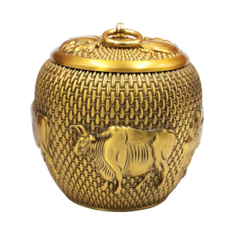 GUERNSEY Tea Organizers and Storage Chinese Brass Tea Can Five Cows Picture Storage Tea Box Living Room Storage Can Home Craft Ornaments Kitchen Tea Canisters (Size : Medium)