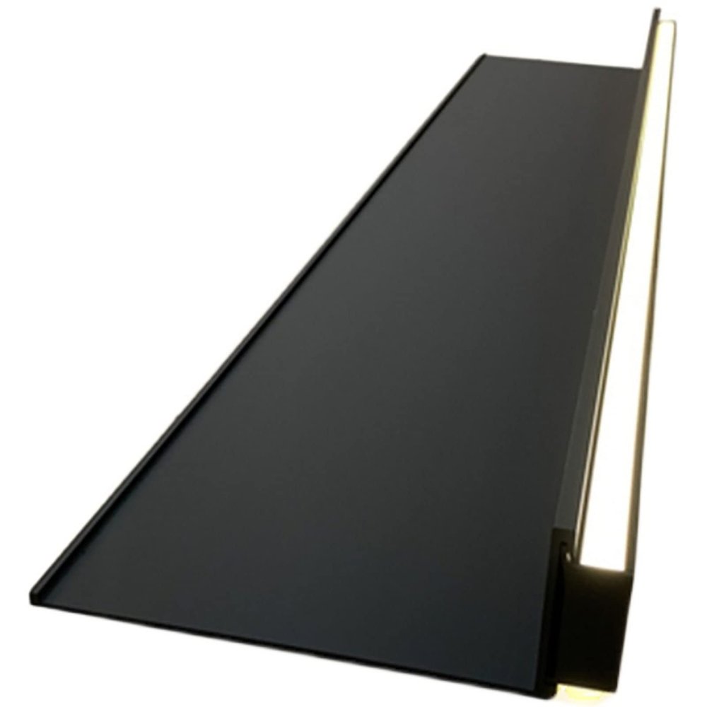 Aluminum Alloy Wall Hanging Shelves, Built-in Illuminated LED Light and Transformer Wall Hanging Creative Bookshelf Simple Metal Clapboard Strong Load-Bearing Easy to Install (Color : Black, Size :