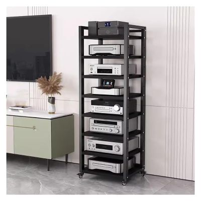 7 8 6 5 Tier Stereo Components Rack/cabinet, Tall Heavy Duty Audio-Video Media Stand With Adjustable Shelf, Rolling Stereo Components Shelving for Living Room/ Home/ Office ( Color : Black-#3 , Size :