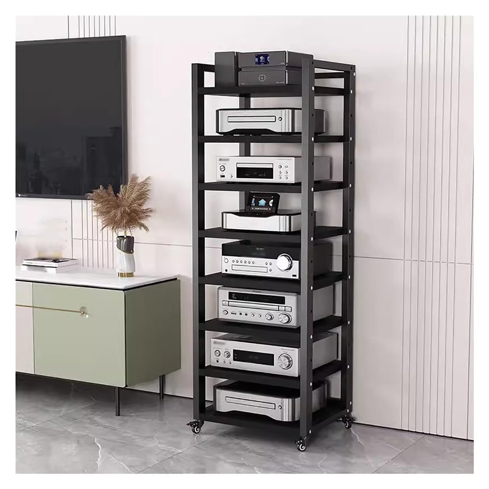 7 8 6 5 Tier Stereo Components Rack/cabinet, Tall Heavy Duty Audio-Video Media Stand With Adjustable Shelf, Rolling Stereo Components Shelving for Living Room/ Home/ Office ( Color : Black-#3 , Size :