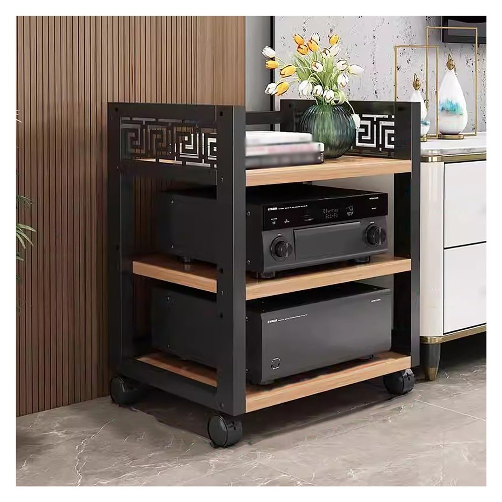 Stereo Stands for Living Room/ Small Spaces/ Bedroom On Wheels, Speakers/ DVD Player/ Woofer Media Storage Cabinet Rack 3 4 5 Tier, Heavy Duty Rolling Entertainment Stereo Components Racks ( Color : B