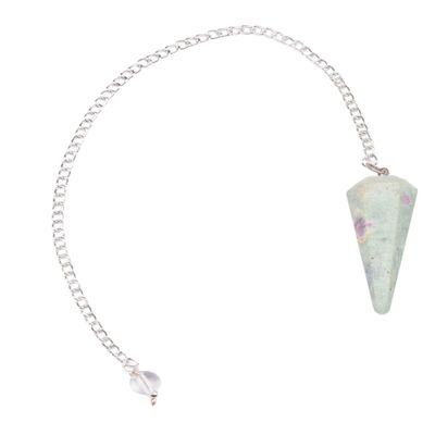Blessfull Healing Reiki Gemstone Ruby Fuchsite Stone Cone Dowsing Pendulum with Long Chain Design #1