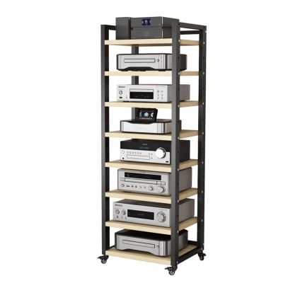 8-Tier Movable Media Stand Audio/Video Rack CD Player Stand Stereo Component Cabinet Multi-Function Open Storage Rack with Height Adjustable Wooden Shelf for Home/Office/Theater ( Size : 60x40x161cm )