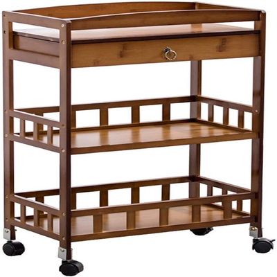 HAOKAZLBR Bar Serving Cart for Hotel Luxury Restaurant, 3-Tiered Home Kitchen Cart Lockable Caster Liquor Cart Rolling Bar Cart with Drawer for KitchenNature/Brown31 X 12 X 21 Inch (Color : Brown)