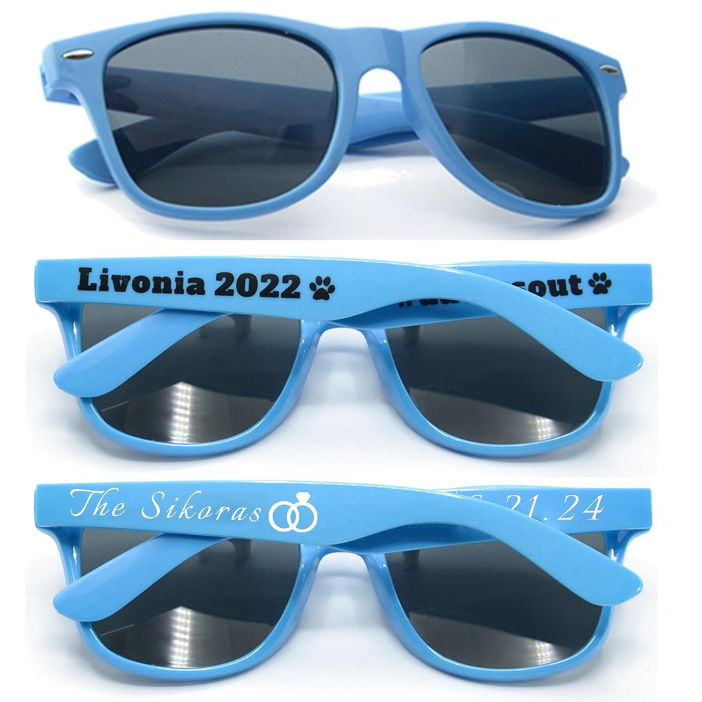 250PC Custom Sunglasses Personalized Bulk Party Favors Wedding Guests Logo Music Show Birthday Bachelorette Bridesmaid Gifts Garden 2024 Prom Customizable Glasses (Blue)