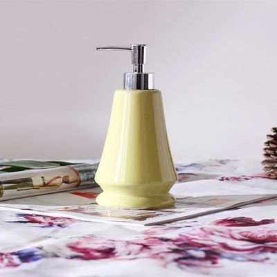 Art Soap Dispenser for Bathroom Kitchen Hotel, Nordic Simplicity Yellow Ceramics Lotion Bottle Bathroom Refillable Hand Soap Dispenser with Silver Pump for Kitchen Countertop ( Color : Lotion Bottle )