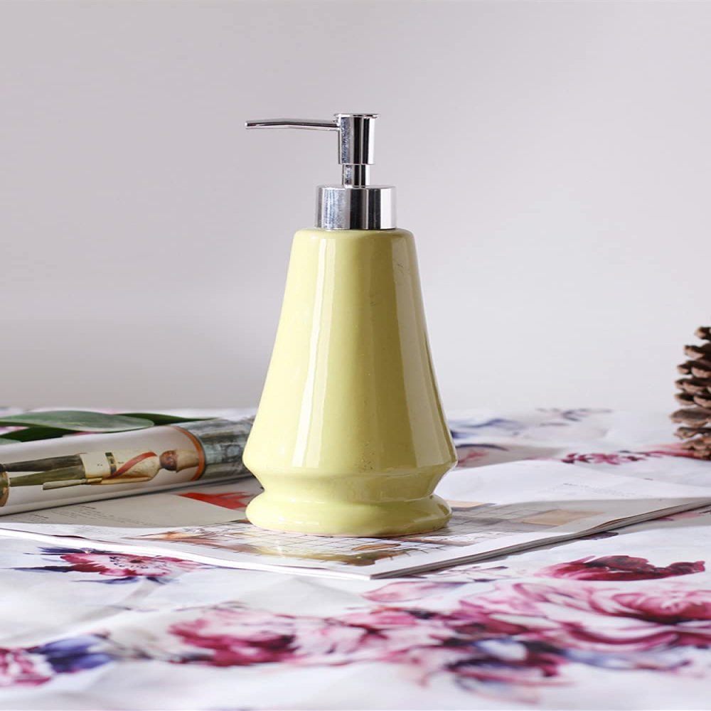 Art Soap Dispenser for Bathroom Kitchen Hotel, Nordic Simplicity Yellow Ceramics Lotion Bottle Bathroom Refillable Hand Soap Dispenser with Silver Pump for Kitchen Countertop ( Color : Lotion Bottle )