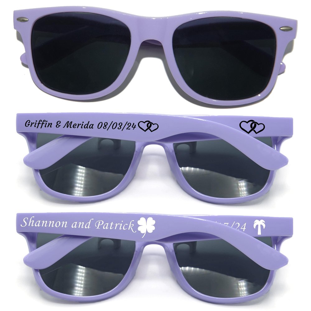 300PC Custom Sunglasses Personalized Bulk Party Favors Wedding Guests Logo Music Show Birthday Bachelorette Bridesmaid Gifts Garden 2024 Prom Customizable Glasses (Lavender)