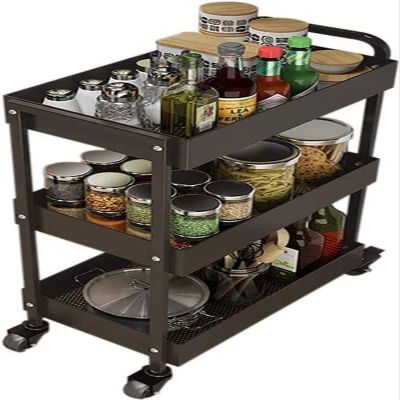Bar Serving Cart for Hotel Luxury Restaurant, Serving Trolley Kitchen Trolley 3 Tier Cart with Storage Trolley Multi-Purpose Utility Trolley Storage Trolley with Lockable Wheels ( Color : Dark Coffee