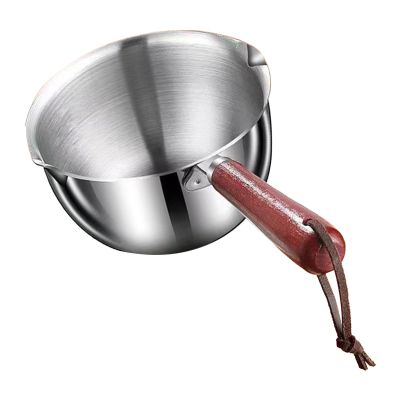 Butter Warmer Pot with Wooden Handle, 300ML Mini Milk Warmer Pot, 304 Stainless Steel Small Oil Heating Cookware Soup Wamer Pan