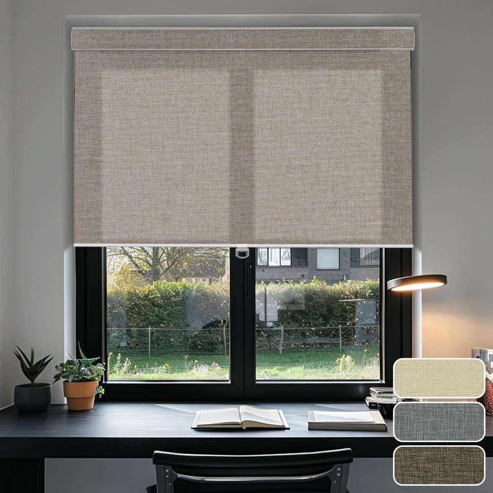 PQRSHADE Light Filter Window Shades Pull Down for Indoor, Custom Door Blinds Window up and Down Roller Blinds with Thermal Insulated for Home Bedroom Office Easy to Install(24.5" W x 56" H) L-Brown