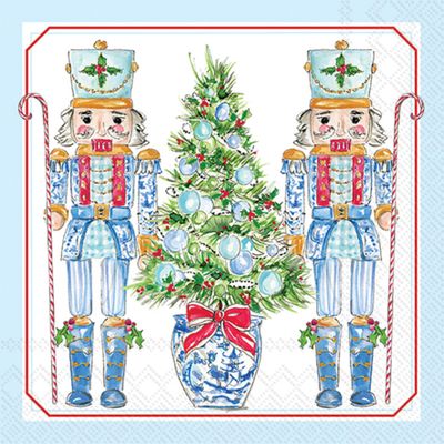 IHR Ideal Home Range Christmas Nutcracker Napkins Rosanne Beck - Disposable 3-Ply Paper Party Napkin Pack, Lunch Size 6.5" x 6.5", Blue Nutcrackers, 20-Count