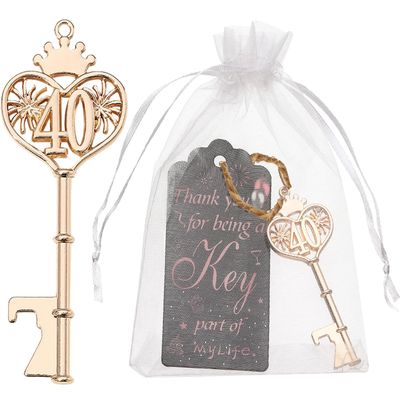 24pcs 40th Gold Key Bottle Opener 40th Birthday Party Favors, 40th Key Beer Bottle Opener Favors 40 Anniversary Souvenirs Return Gifts for Guests Party Decor Supplies