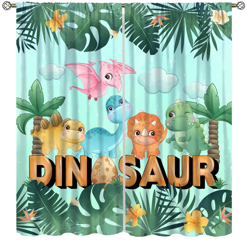 SENRUEGT Dinosaur Kids Curtains,Cute Dino Carton Funny Animal Boys Window Drapery Treatment for Bedroom Living Room,Forest Woodland Wildlife Curtains 52"" W X 84"" L