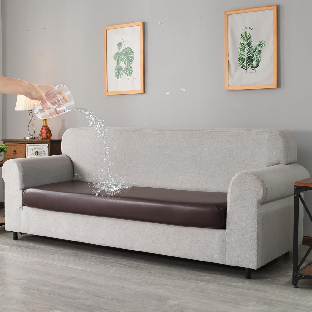 Huierxun 100% Waterproof PU Leather Couch Cushion Cover for 4 Seaters Soft Individual Replacement Sofa Seat Slipcover Patio Stretch Furniture Protector with Elastic Bottom(Dark Coffee,X-Large)
