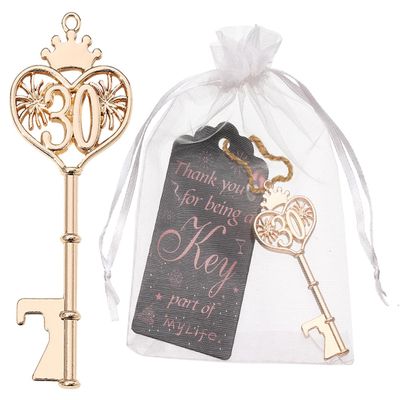 24pcs 30th Gold Key Bottle Opener 30th Birthday Party Favors, 30th Key Beer Bottle Opener Favors 30 Anniversary Souvenirs Return Gifts for Guests Party Decor Supplies
