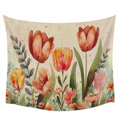 Tapestry Wall Hanging,Tapestries for Bedroom Aesthetic, Vintage Flower Tulip Floral Eucalyptus Leaves Custom Wall Tapestry for Living Room College Dorm Game Boys Room Classroom Small 51x59 Inch