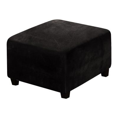 XJHKG Velvet Ottoman Slipcover, Washable Stretch Storage Footstool Protector Cover (Color : Black, Size : Medium)