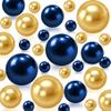 150Pcs Navy Blue&Gold Polished No Hole Faux Pearl Beads for Vase Filling Decorations, Plastic Pearls Vase Fillers, Table Scatters, Wedding Centerpiece, Home Decor, 8/14/20 mm view 1