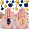 150Pcs Navy Blue&Gold Polished No Hole Faux Pearl Beads for Vase Filling Decorations, Plastic Pearls Vase Fillers, Table Scatters, Wedding Centerpiece, Home Decor, 8/14/20 mm view 3