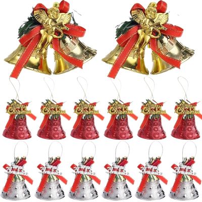 4/1Pcs Christmas Bell Pendants Glitter Golden Bow Xmas Tree Hanging Ornaments Kids Gift for Home Xmas New Year Party Decoration (Size : Red-A(4Pcs))