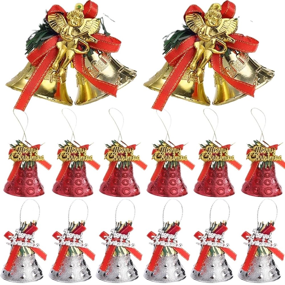 CCERQWZ 4/1Pcs Christmas Bell Pendants Glitter Golden Bow Xmas Tree Hanging Ornaments Kids Gift for Home Xmas New Year Party Decoration (Size : White-C(1Pc))