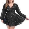 Udeniy Womens Elegant Summer Dress Sequin Sundress Short Sleeve O Neck Sexy Mini Boho Dress Flowy Party Dresses Night Out A-White view 1