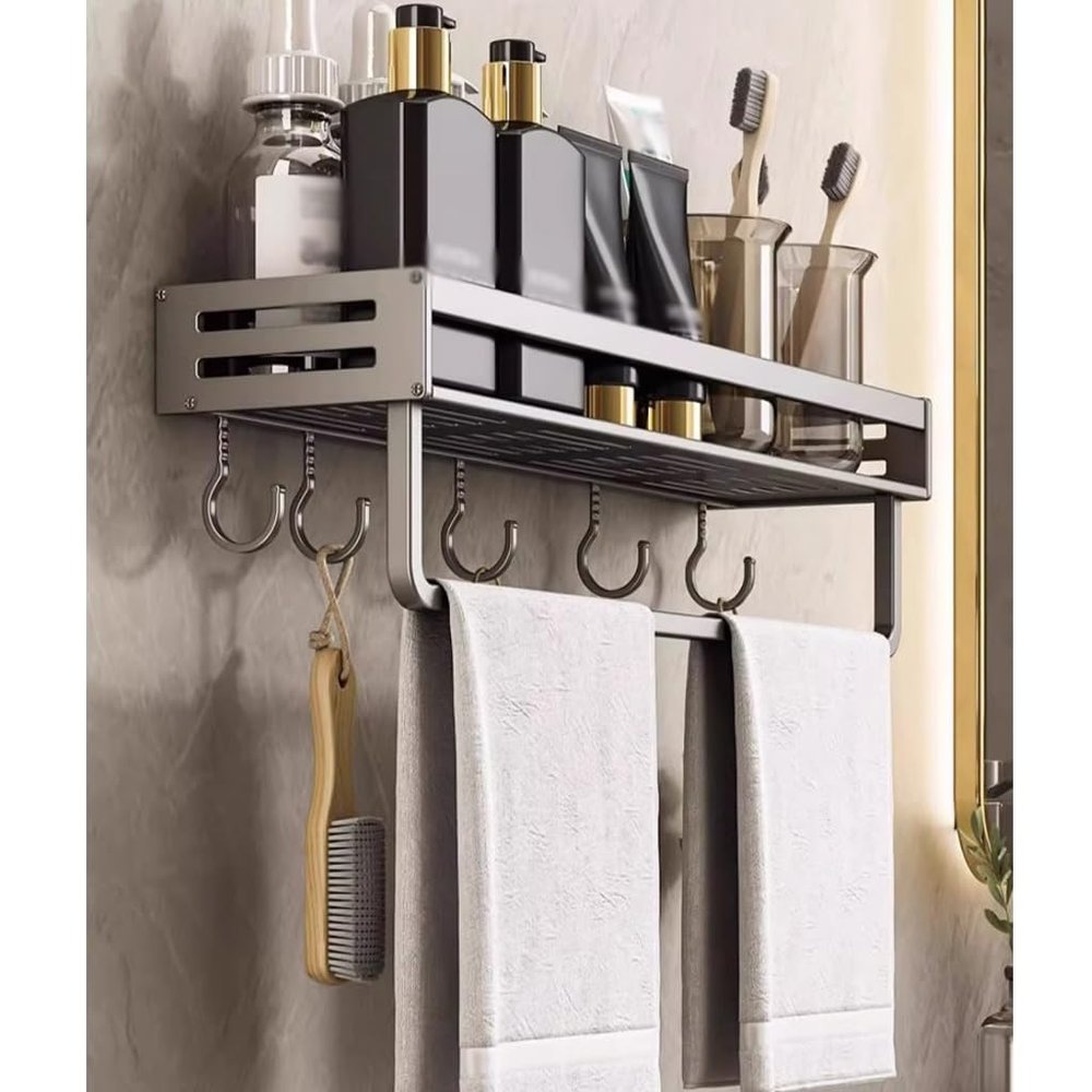 ANNBKA Shower Shelf Racks Bathroom Storage Rack, No Drilling Bathroom Organizers, Wall Mounted Wall Storage Rack Shower Caddy (Size : 50CM with Rod)