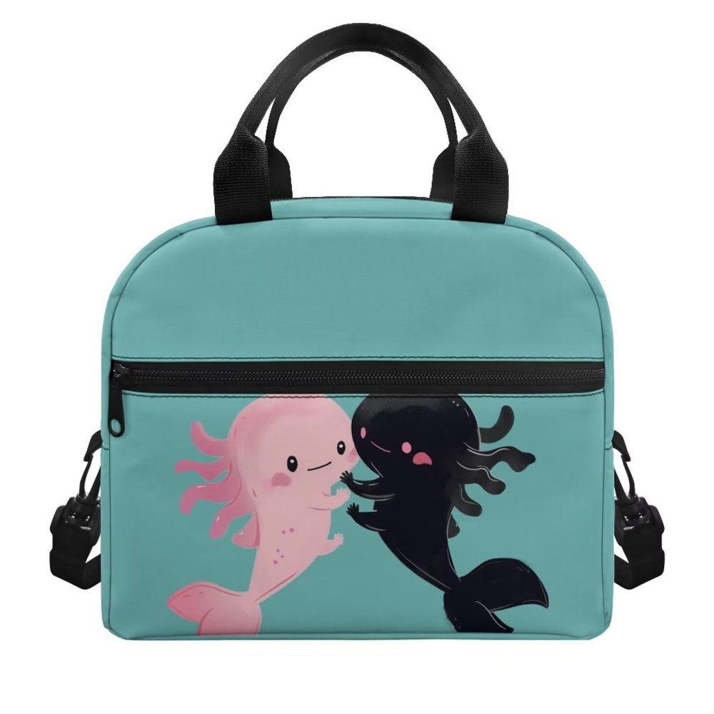 ZOUTAIRONG Axolotl Friend Lunch Bag Portable Lunch Box with Shoulder Strap Sea Dog Paraphernalia Lunch Container Reusable Thermal Insulation Meal Tote with Pocket Small Itemsfor Kids 5-7/8-9 Years Old