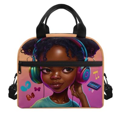 ZOUTAIRONG American Afro Girls Lunch Bag Black Lunch Tote Bag Organizefor Boys Girls Insulated Lunch Box Grease Proofing Water Proof Meal Tote Light Weight for Gifts Kids 5-7/8-9 Years Old