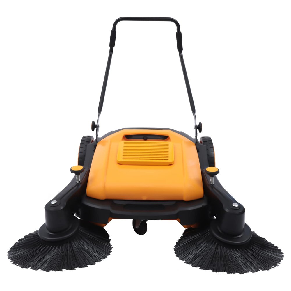 AOOCHU Outdoor Hand Push Sweeper, 41'' Walk-Behind Sweeper Street Pavement Sweeping Broom Floor Road Brush Cleaner with Adjustable Handle for Hotels, Roads, Driveways, 55L