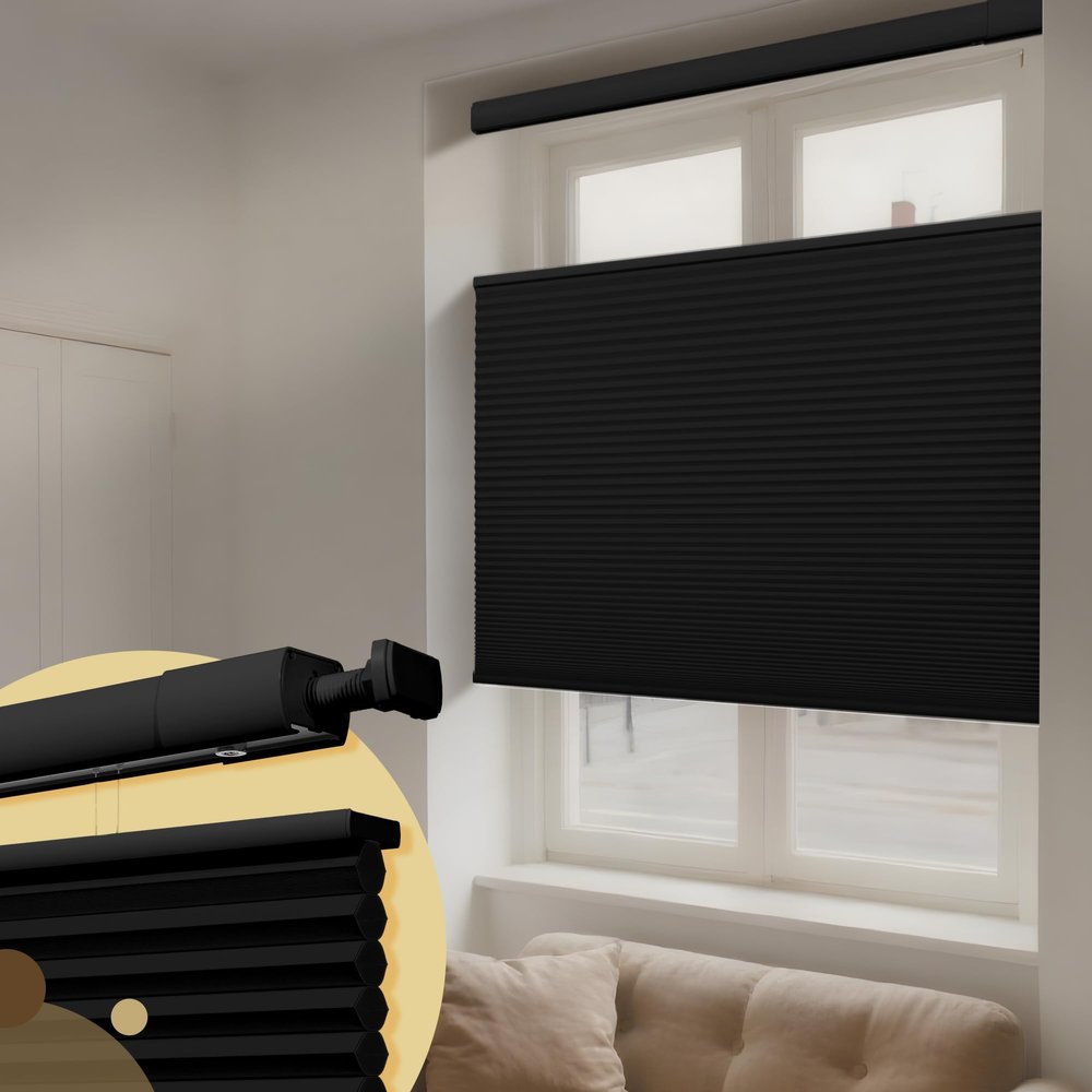 HOTSOON No Drill No Tools Blackout Cellular Shades Top Down Bottom Up Cordless Window Blinds Easy to Install Honeycomb Blinds for Indoor Windows,Bedroom,Blackout Black,36" W x 82" H