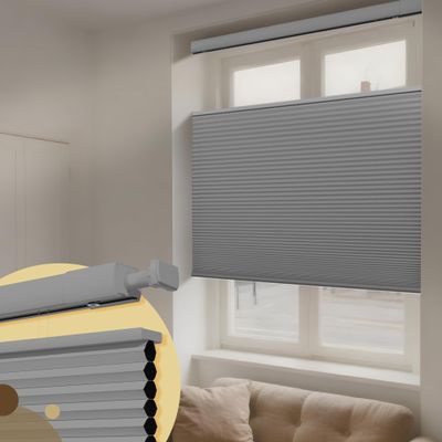 HOTSOON No Drill No Tools Blackout Cellular Shades Top Down Bottom Up Cordless Window Blinds Easy to Install Honeycomb Blinds for Indoor Windows,Bedroom,Blackout Light Gray,37" W x 44" H