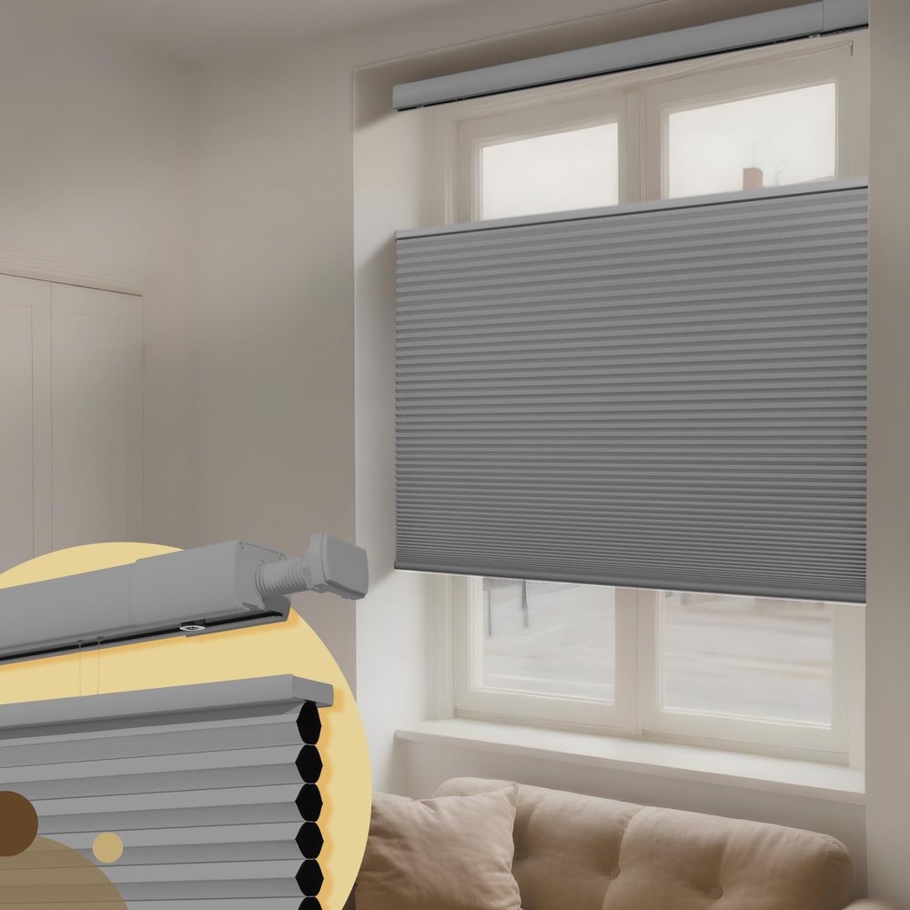 HOTSOON No Drill No Tools Blackout Cellular Shades Top Down Bottom Up Cordless Window Blinds Easy to Install Honeycomb Blinds for Indoor Windows,Bedroom,Blackout Light Gray,37" W x 44" H