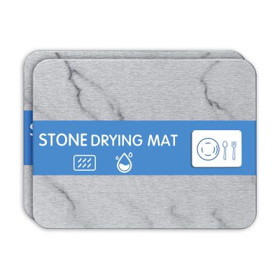 2PCS Quick Dry Stone Drying Mat for Kitchen Counter Stone Dish Drying Mats Water-Absorbent Diatomaceous for Cups Dishes Bottles Multiple Usage L16" x W12" Light Gray-Marble