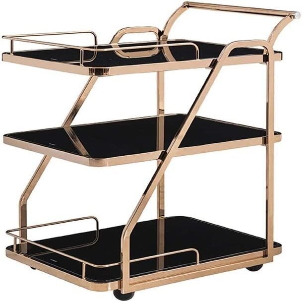 HAOKAZLBR Bar Serving Cart for Hotel Luxury Restaurant, Mini Bar Trolley Bar Cart Camping Trolley Drinks Cart Made of Metal and Tempered Glass Cream Sideboard Tea Trolleys for Kitchen, Home, Office
