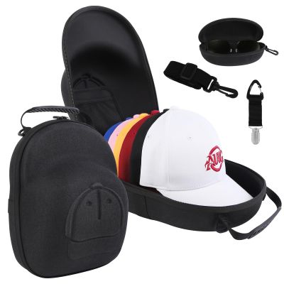 Anguu Hat Travel Case, Hard Hat Carrier Organizer with Clip & Glasses Storage, Holds 6 Baseball Caps for Home/Travel - Black