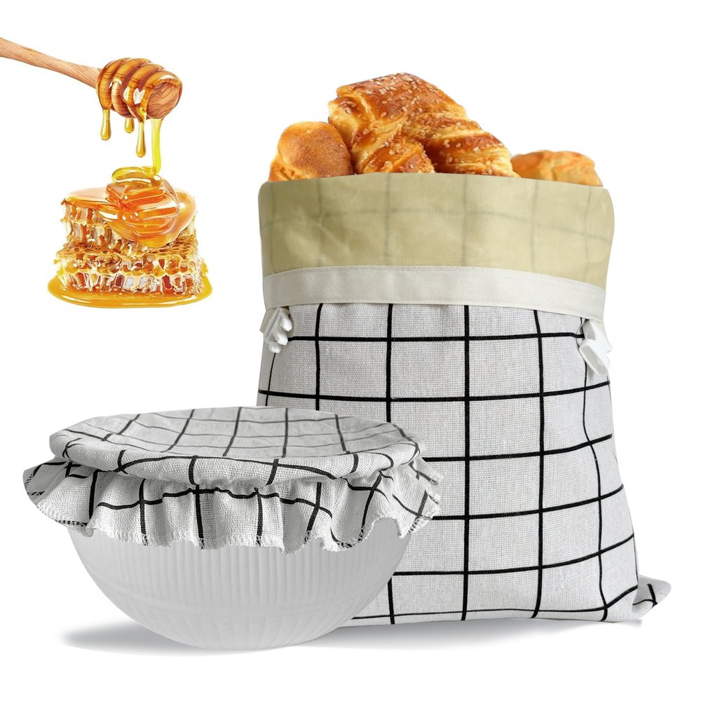 NEOHANA Beeswax Bread Bags for Homemade Bread and Bowl Cover Reusable Bread Baker Set Sourdough Bags