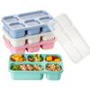 Lezuoey 4 Pack Adult Lunch Box Snack Box for Kids, 5 Compartment Meal Prep Containers Reusable Portion Control Containers Wheat Straw Lunch Box Food Storage Containers for School, Work, Travel view 1