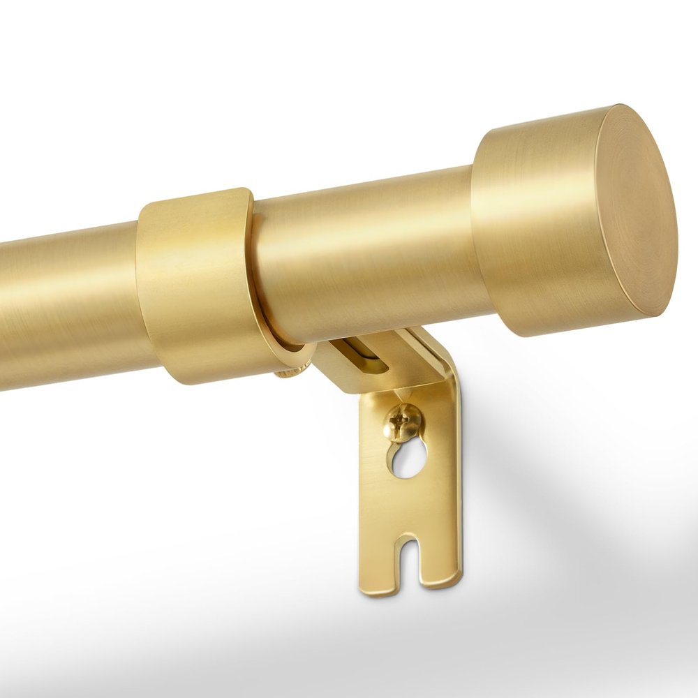Zeerobee Curtain Rods for Windows 32 to 168, Brushed Gold Curtain Rod, Adjustable 1 Inch Heavy Duty Outdoor/Indoor Modern Drapery Pole, 32"-168"