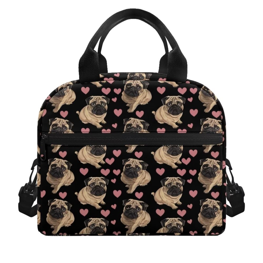 ZOUTAIRONG Insulated Lunch Bag for Kids Ferocious Cute Pug Print Boy Girl Polyester Lunchbox Tote Food Container Cooler Boxes for School Picnic Travel for 1St 3Rd 2Nd 4Th 5Th Grade