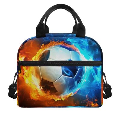 ZOUTAIRONG Insulated Lunch Bag for Kids Fire Ice Football Boy Girl Polyester Lunchbox Tote Food Container Cooler Boxes for School Picnic Travel Reusable Lunch Tote Bag Organizer for Kids School Travel