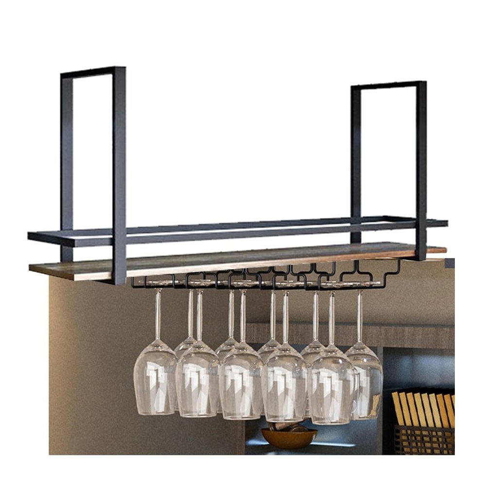 Ceiling Wine Glass Rack,black Wine Glass Drying Rack,Hanging Metal Wine Holder Cabinet,Bar Floating Shelf Suitable for Restaurant and Home Bar Cafe (Size : 80cm)