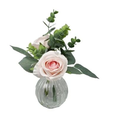 SEDLAV Clear 8" Tabletop Faux Rose Floral Arrangement in Glass Bud Vase