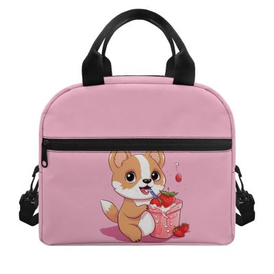 ZOUTAIRONG Strawberry Fox Lunch Bag Large Capacity Lunch Box Grease Proofing Lunch Box Container with Removable Strap Keep Foof Longer for Magic Princess School Picnic